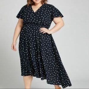 NWT Lane Bryant 18 / 20 Navy Blue Polka Dot Waterfall Dress with Slip